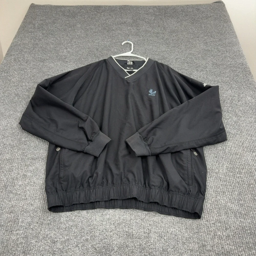 Adidas Windbreaker Mens XL Black Polyester Staff V‎ Neck Pullover Athletic Style